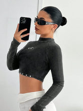 Long Sleeve Colorblock Studded Cropped T-Shirt